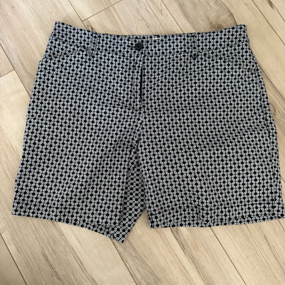 Talbots Size 10 Blue & White Chino Bermuda Shorts Geometric Pattern Stretch